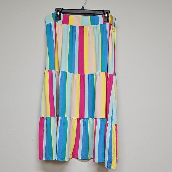 Color Block Lands End Knit Skirt, Stretch, Midi, NWOT, 2X, Yellow Blue Pink - Picture 1 of 7